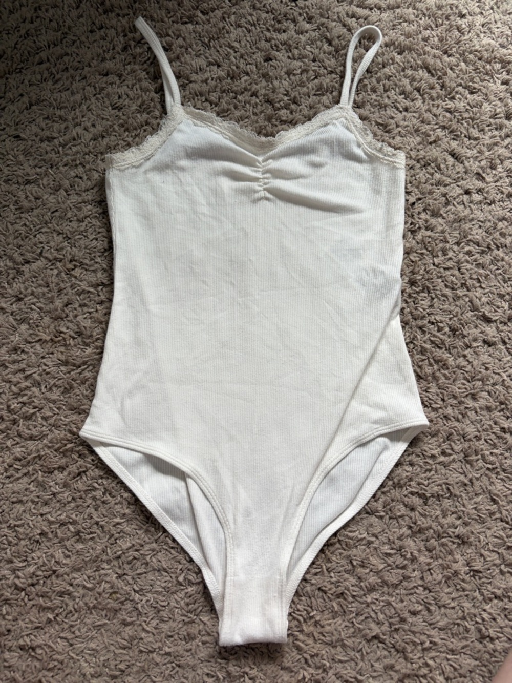 abercrombie kids Cream Ribbed Lace-Trim One-Piece Bodysuit